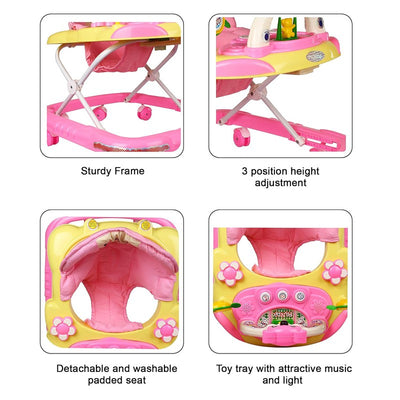 Baby Musical Walker - Foldable & Height Adjustable - Pink