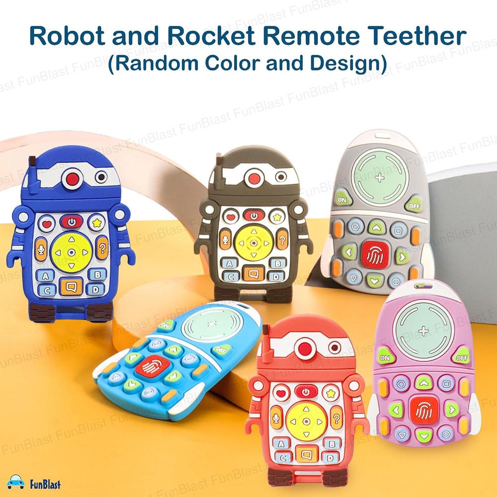 FunBlast Silicone Baby Teether | Robot & Rocket Teething Toys for Babies | Pack of 2 | Assorted Colour