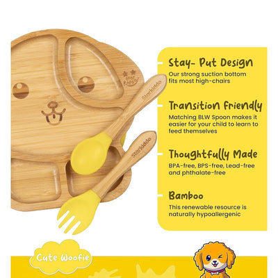 Woofie Baby Plate | Bamboo Suction Plates for Babies | Ideal for Baby-Led Weaning and Toddler Self-Feeding | Yellow