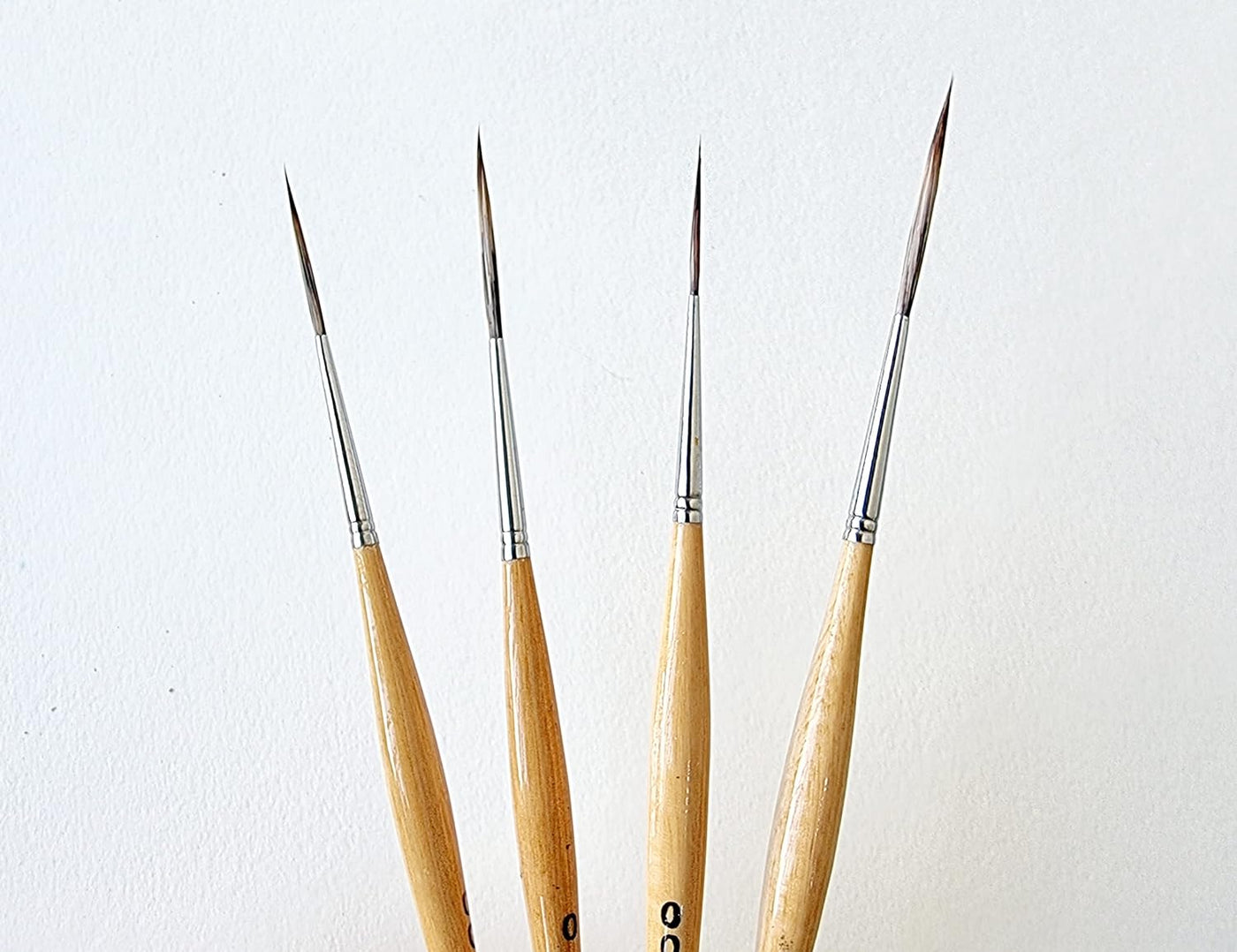 Set of 4 (000,00,0,1) Paint Brushes | Handmade Long Bristle Liner | Wood