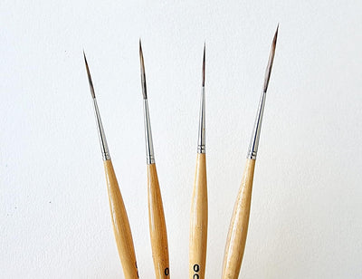 Set of 4 (000,00,0,1) Paint Brushes | Handmade Long Bristle Liner | Wood