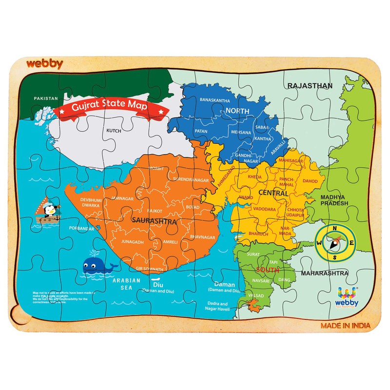 Gujarat Map Wooden Jigsaw Puzzle, 40pcs