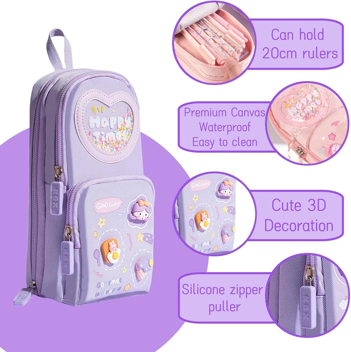 FunBlast Canvas Pencil Case - Large Capacity Hangable Triple Layer