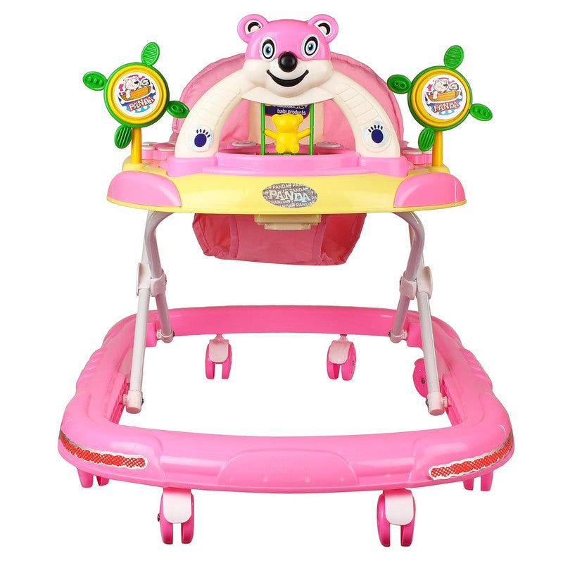 Baby Musical Foldable & Height Adjustable Walker with Parental Handle (Pink)