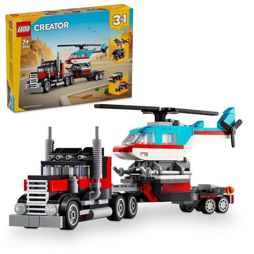 LEGO Creator Flatbed Truck with Helicopter Vehicle Toy 3 in 1 Building Set - 270 Pieces | 31146 (7-12 Years)