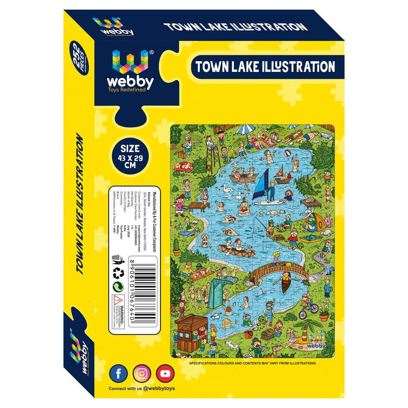 Town Lake Illustration Cardboard Jigsaw Puzzle, 252 pieces