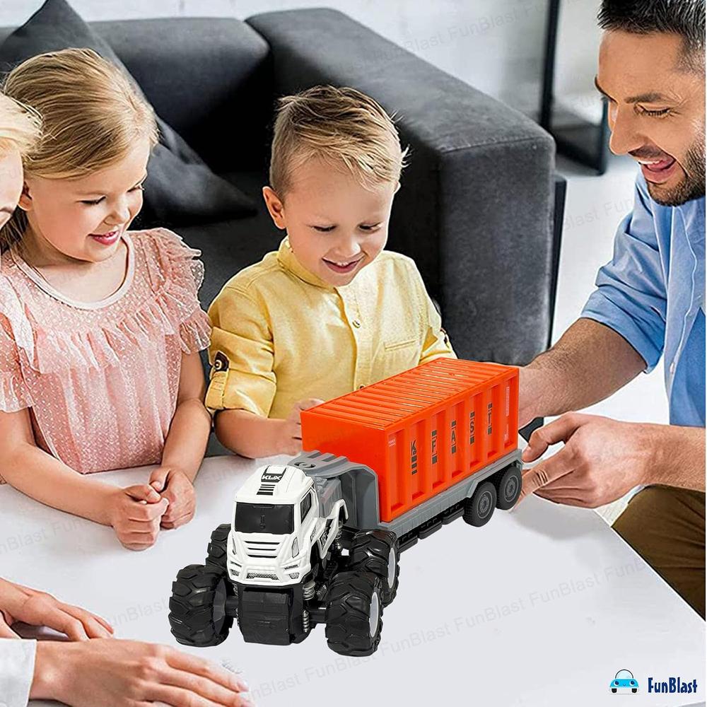 FunBlast Container Truck Toy | 1:43 Scale – Die-Cast Metal | Push & Go Friction Power Truck for Kids