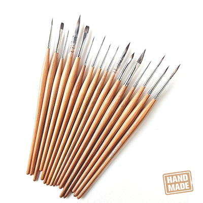 Set of 16 Synthetic Wood Paint Brushes | Miniliners, Miniature and Detailer