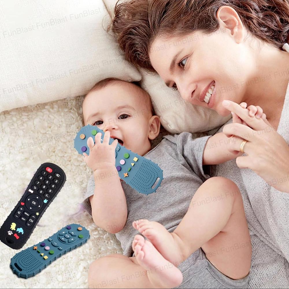 FunBlast Silicone Remote Teether for Babies | Blue Soft Teething Toy for Biting Skills Development