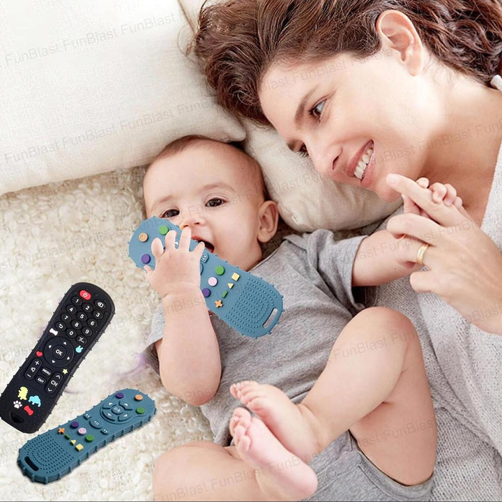 FunBlast Silicone Remote Teether for Babies | Blue Soft Teething Toy for Biting Skills Development