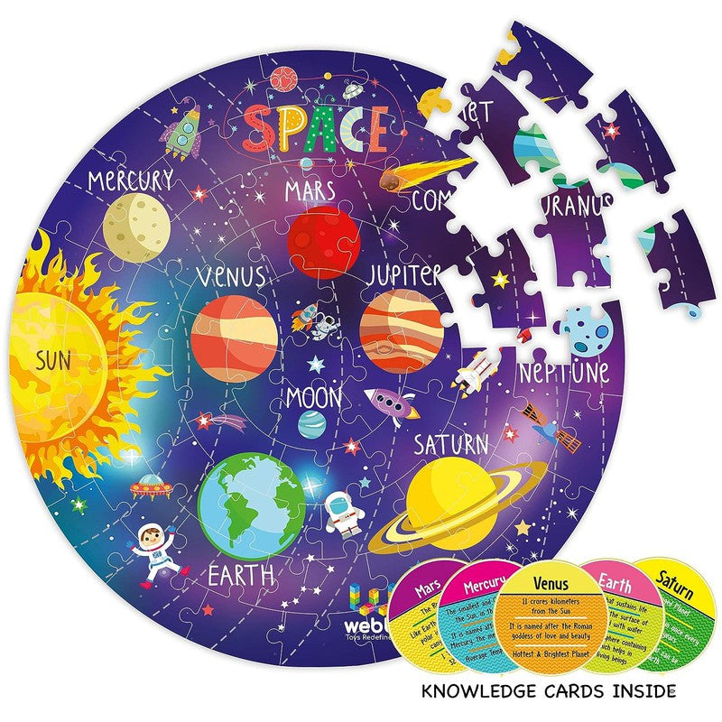 Amazing Outer Space Solar System 60 Pieces Jigsaw Floor Puzzle with 4 Double Sided Flashcards (Multicolour)