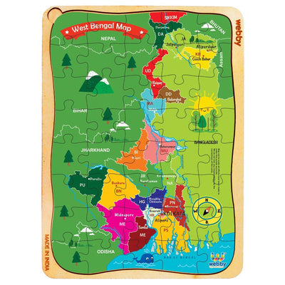 West Bengal Map Wooden Jigsaw Puzzle, 40pcs