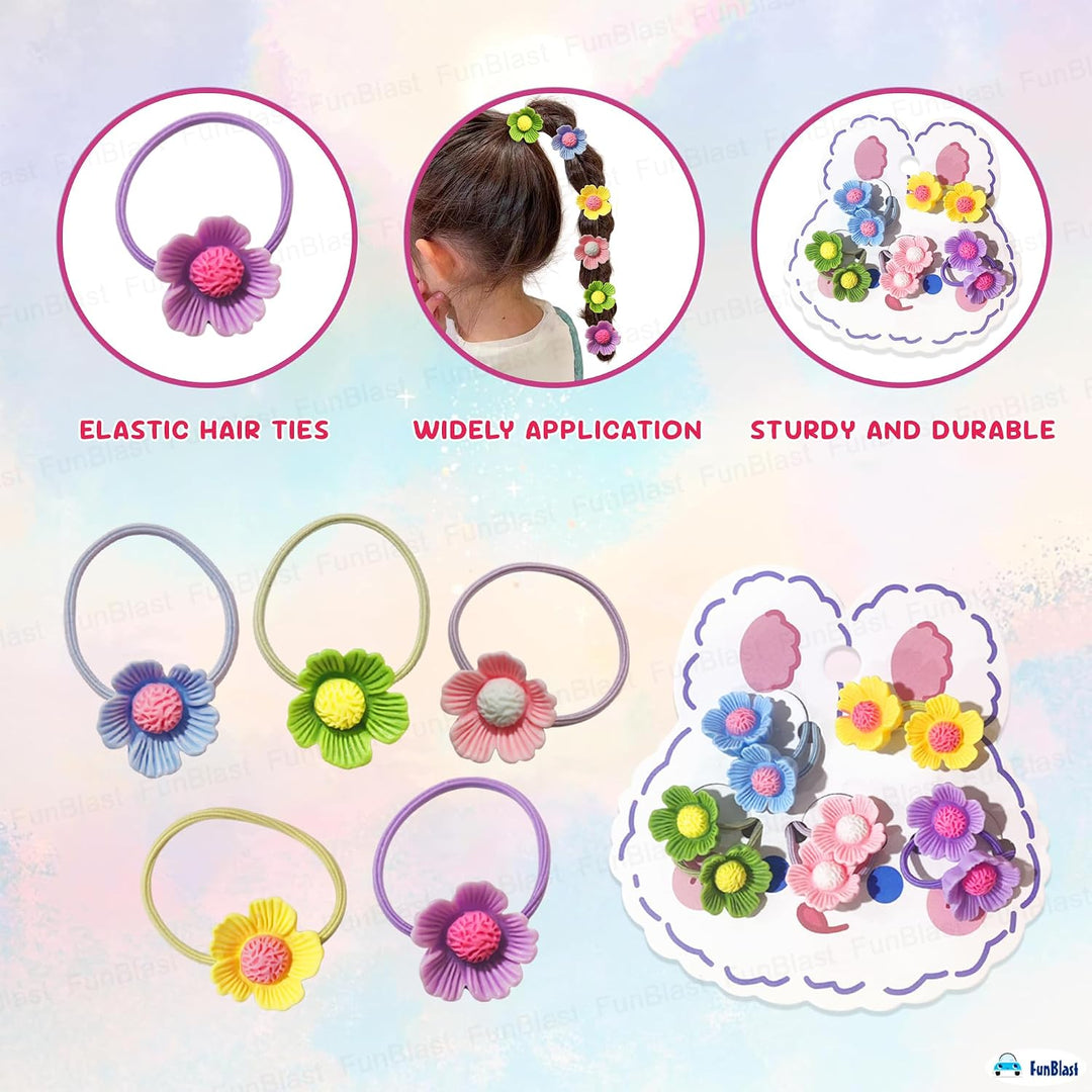 FunBlast Hair Rubber Bands for Girls  | 10-Piece Flower Hair Ties | Multicolor