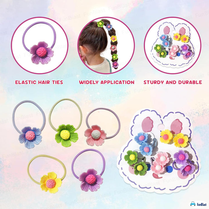 FunBlast Hair Rubber Bands for Girls  | 10-Piece Flower Hair Ties | Multicolor