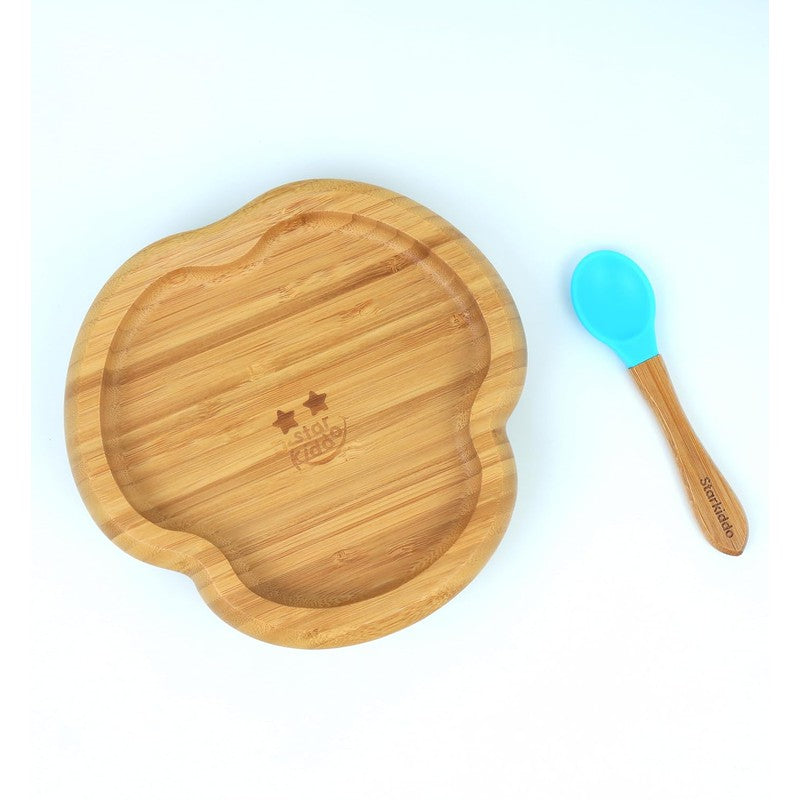 Cloud Bamboo Suction Plates for Baby and Toddler | Weaning Spoon | Cyan