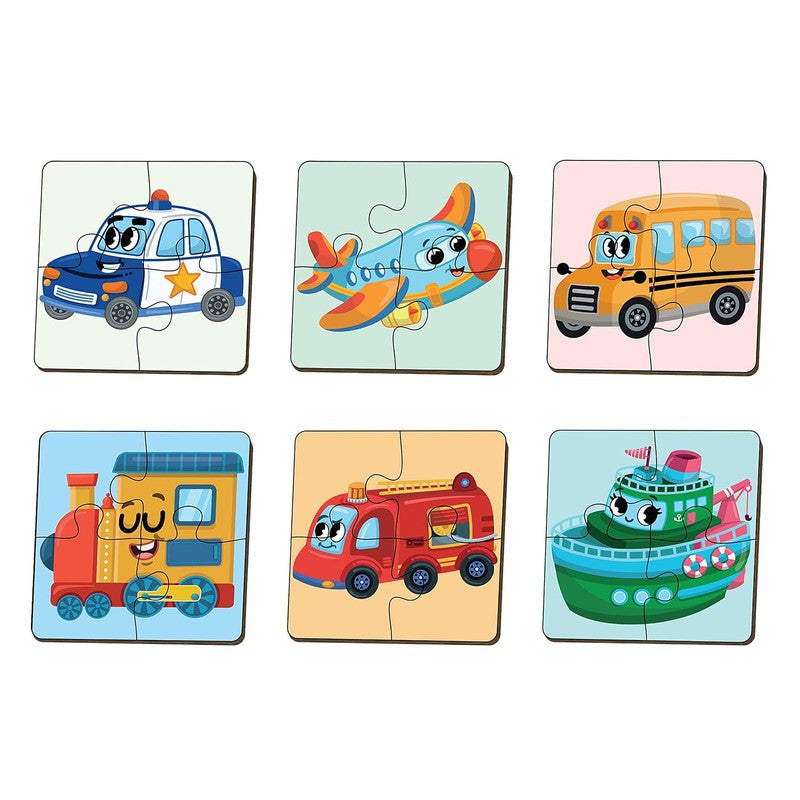 4 Piece Transport Vehicles Wooden Puzzle for Kids (Set of 6)