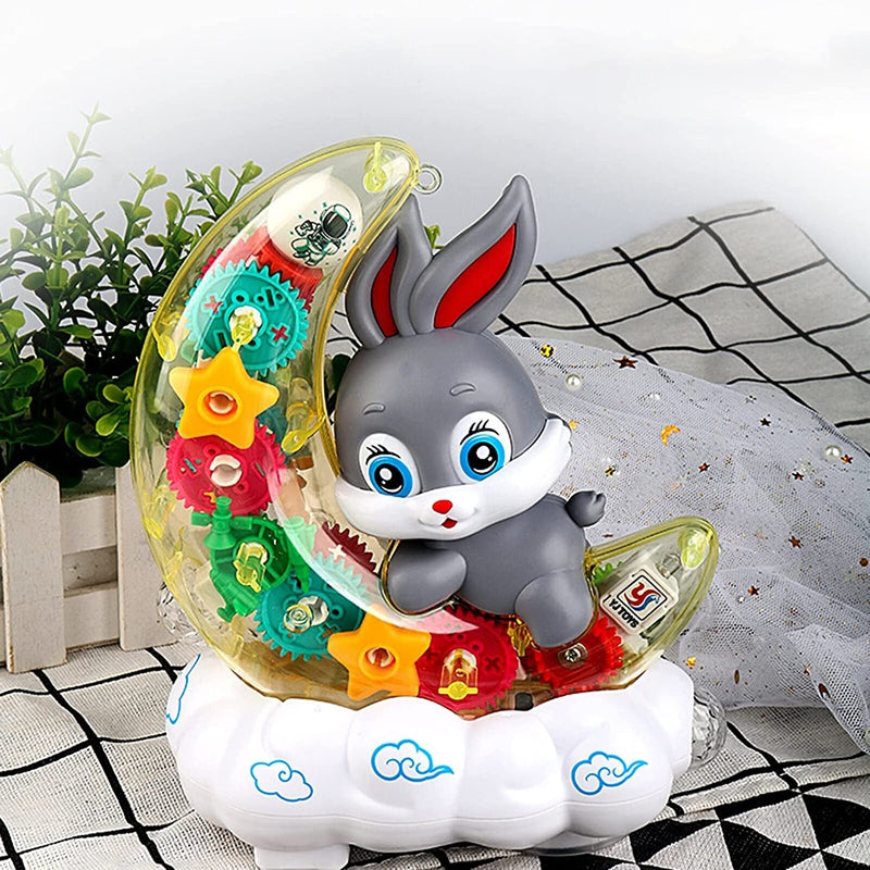 Rotating Transparent Gear Moon Rabbit Toy Car with music