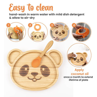 Adorable Panda Bamboo Suction Plates for Baby and Toddler | 3 Sections | Weaning Spoon | Blue