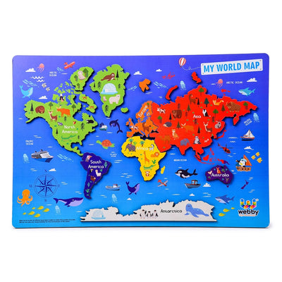 Wooden Educational World Continent Map, Continents Learning, Board Puzzle