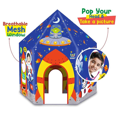 Space Playhouse Tent for Kids with Hanging LED Light - Peep Holes and Name Tag