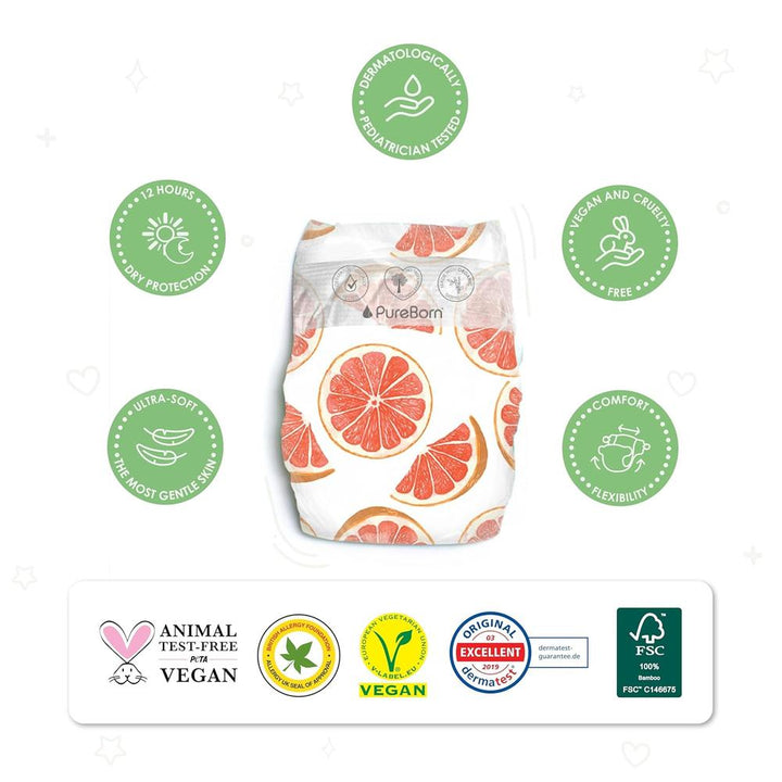PureBorn Organic Bamboo (Size-2) Baby Disposable Diapers | 32 Pieces | 3-6 kgs