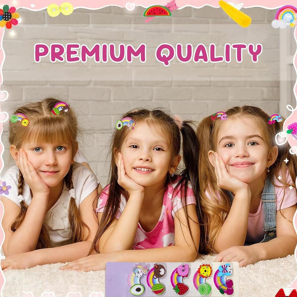 FunBlast Hairpins for Girls | 5 Pcs Rainbow Duckbill Clips | Cute Kawaii Tic Tac Barrettes