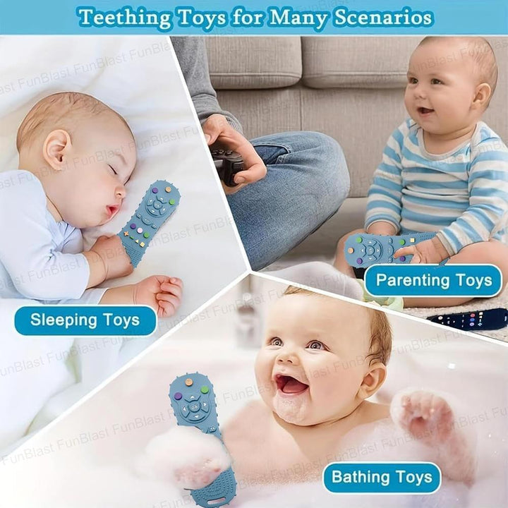 FunBlast Silicone Remote Teether for Babies | Blue Soft Teething Toy for Biting Skills Development