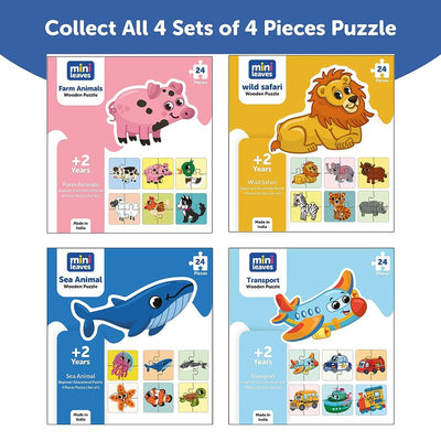 4 Piece Farm Animals Wooden Puzzle for Kids (Set of 6)