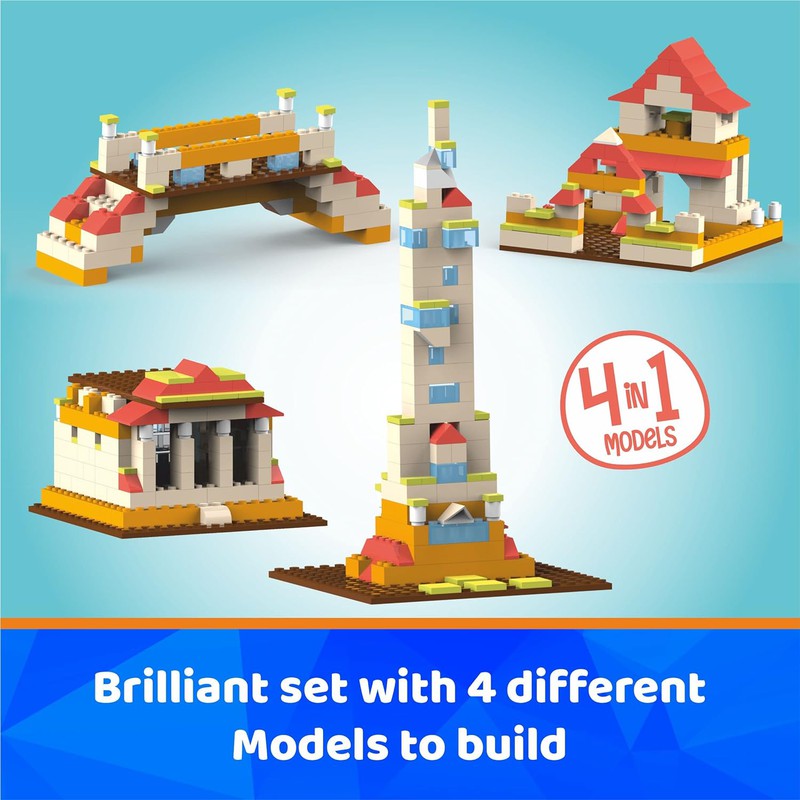 4 in 1 Young Designer ABS Blocks Kit, Tower, Building , Bridge, Architecture Construction Play Set - (161 Pcs)