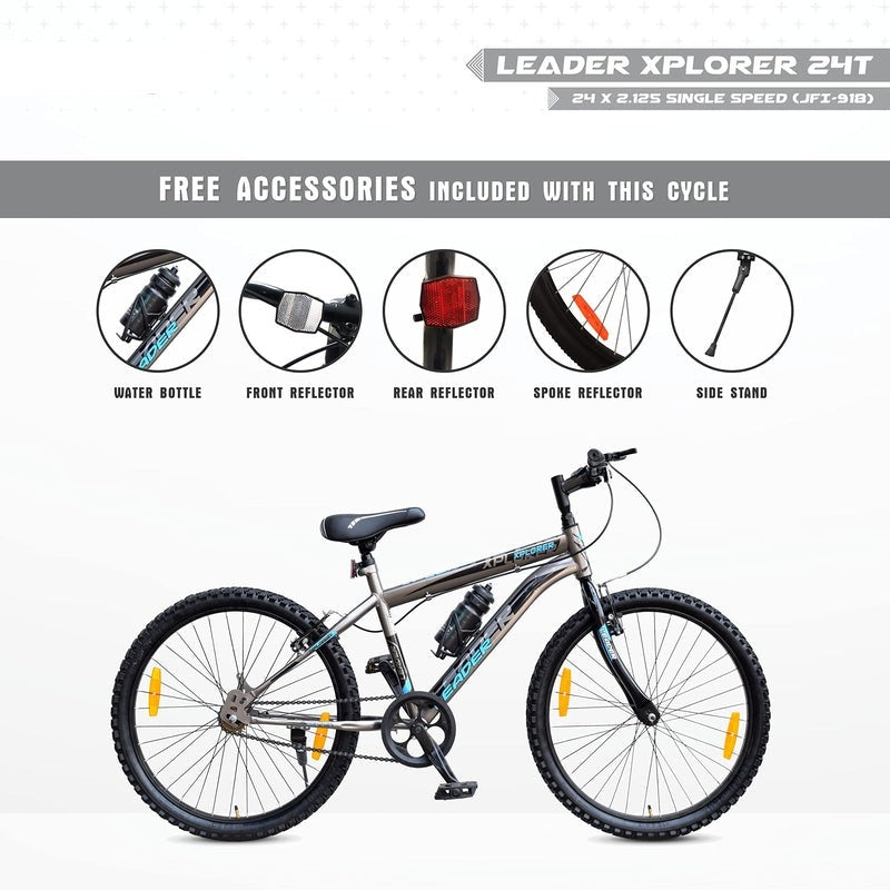 Xplorer MTB 24T Single Speed Mountain Bicycle (Grey) | 12+ Years (COD Not Available)