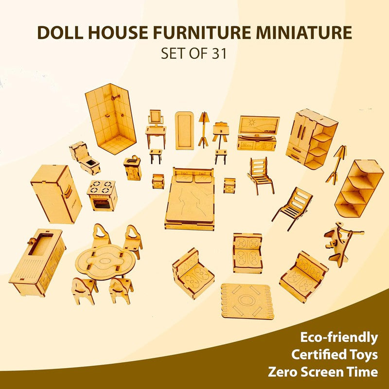 Miniature Furniture Set of 31 Miniature Accessories Best kit for Doll House, Doll Accessories, House Hold Accessories and Other Fun Play Activities for Kids