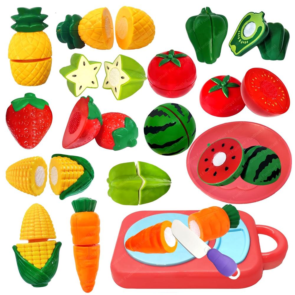 FunBlast Fruits & Vegetables Play Set for Kids | Sliceable Pretend Play Food Toys (11 Pieces)