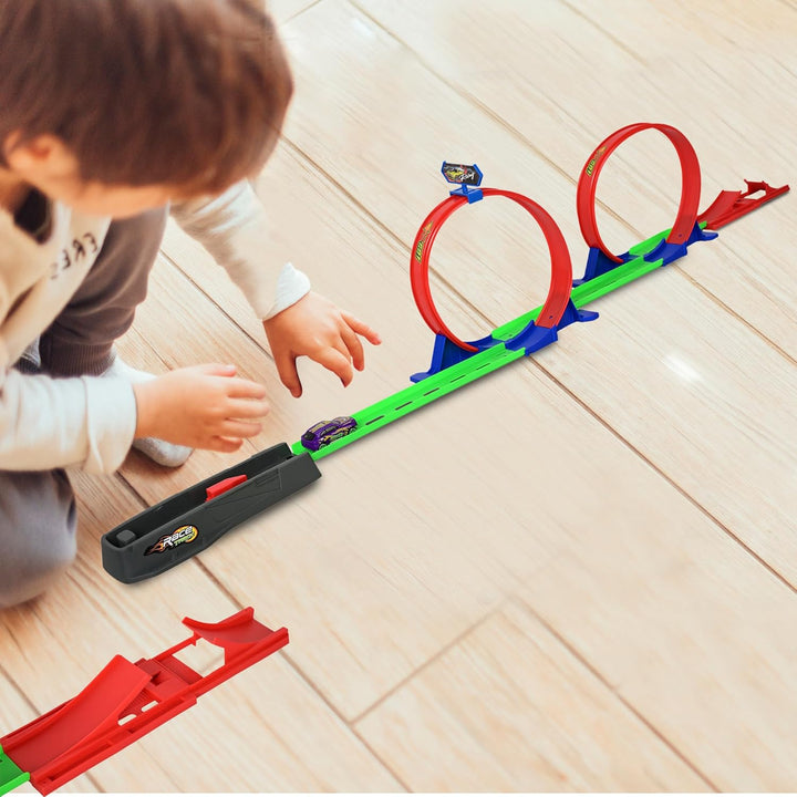 ToyBoi Max Racing Track for Kids – 360° Double Loop Stunt Track