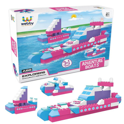 3 IN 1 Adventure Boats ABS Building Blocks Kit, Colourful Bricks and Blocks Play Set - (108 Pcs)