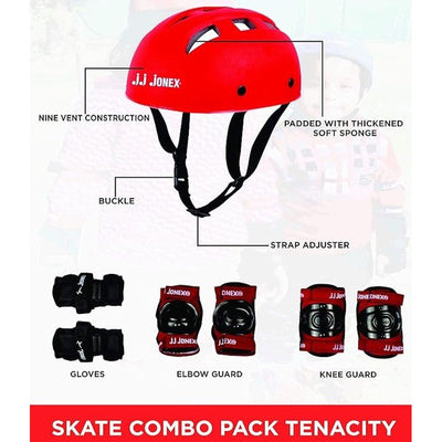 Unisex Tenacity Adjustable Skates Combo (Skates + Helmet + Knee Pad + Elbow Pad + Skates Gloves + Key + Bag) (MYC) | Medium | Red