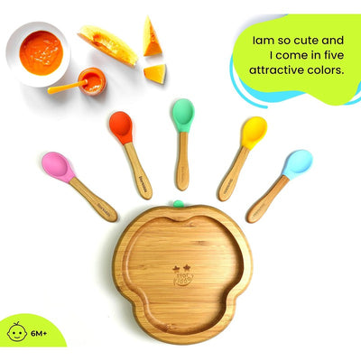 Cloud Bamboo Suction Plates for Baby and Toddler | Weaning Spoon | Green