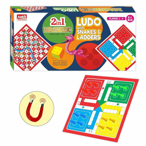 Ankit Toys & Games 2 in 1 Magnetic Ludo with Snakes and Ladders Board Game (6 Years till Grown Ups)