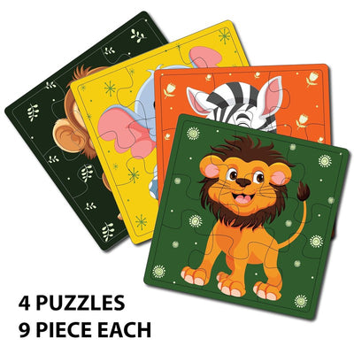 Wooden Wild animals Puzzle for kids | 9 Pieces Puzzles | Educational Toys and Games | Set of 4 Puzzles in Box