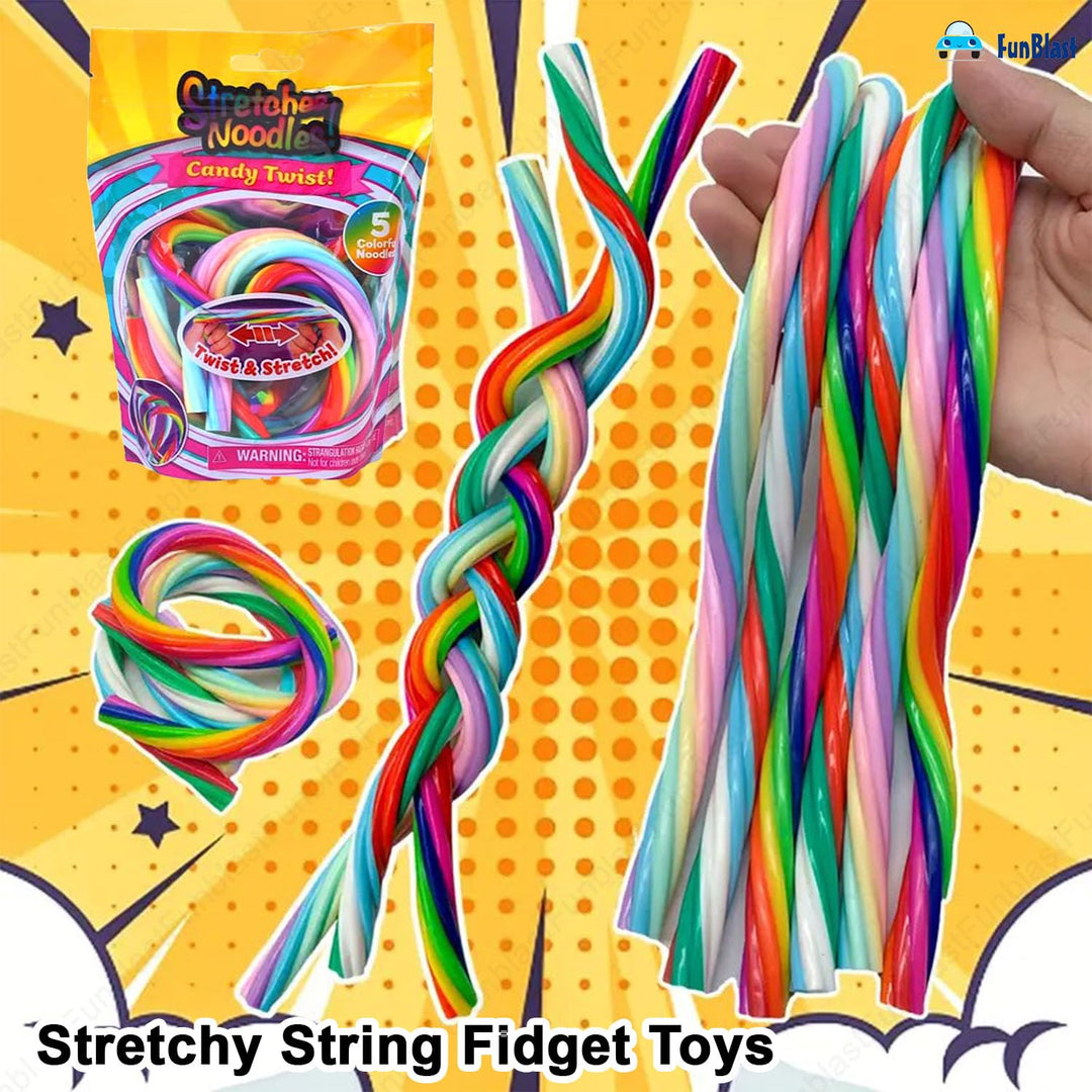 FunBlast Pack of 5 Stretchy String Fidget Toys | Colorful Candy Twist Noodle Strings for Kids