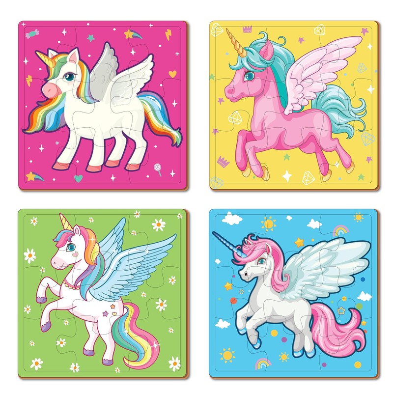 Wooden Unicorns Puzzle for kids | 9 Pieces Puzzles | Educational Toys and Games | Set of 4 Puzzles in Box