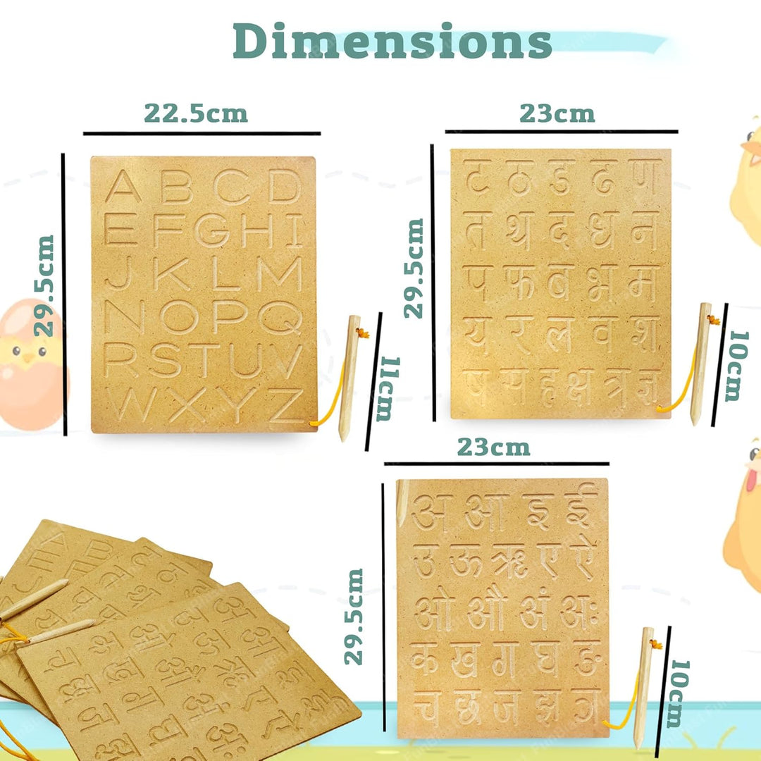 FunBlast Set of 3 Writing Practice Tracing Wooden Boards