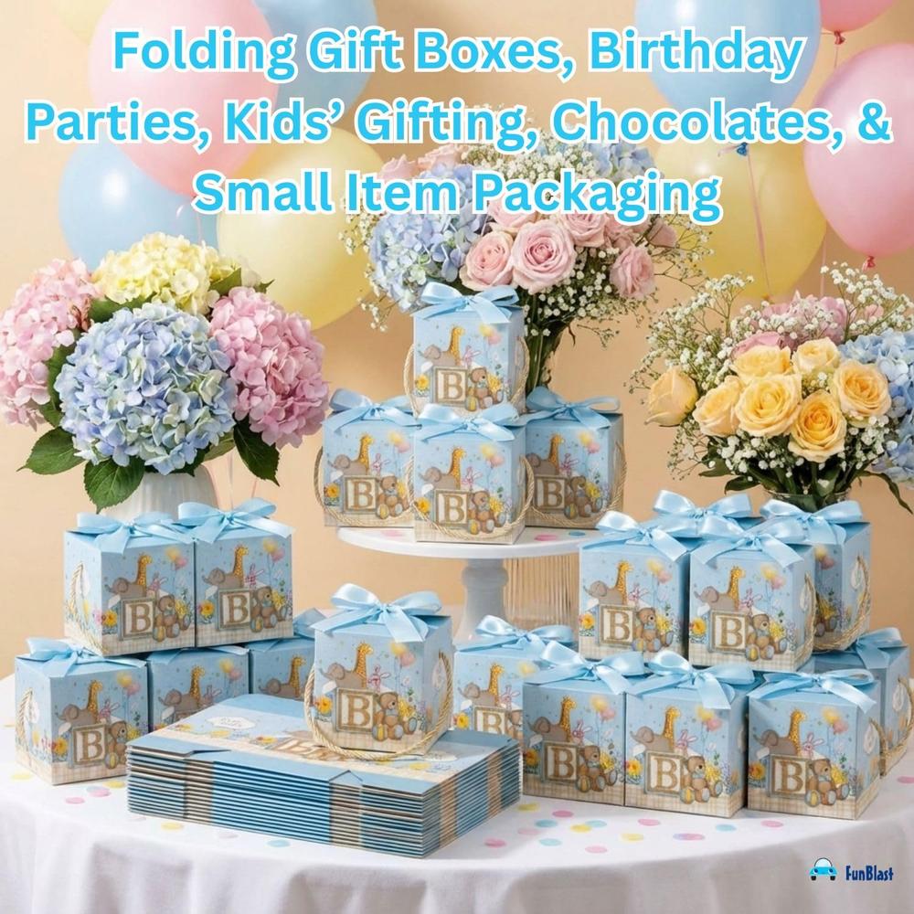 FunBlast Baby Shower Gift Boxes | Paper Folding Gift Boxes with Ribbon & Hanging Thread | Pack of 10