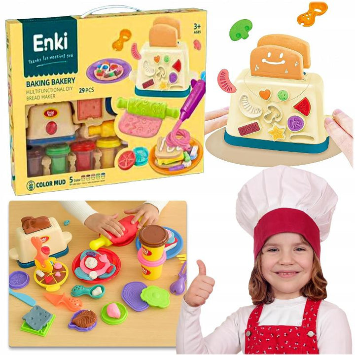 DIY 2 in 1 Clay Dough Pretend Play Bread Maker Set | Toaster Baking Set - 29 Pcs