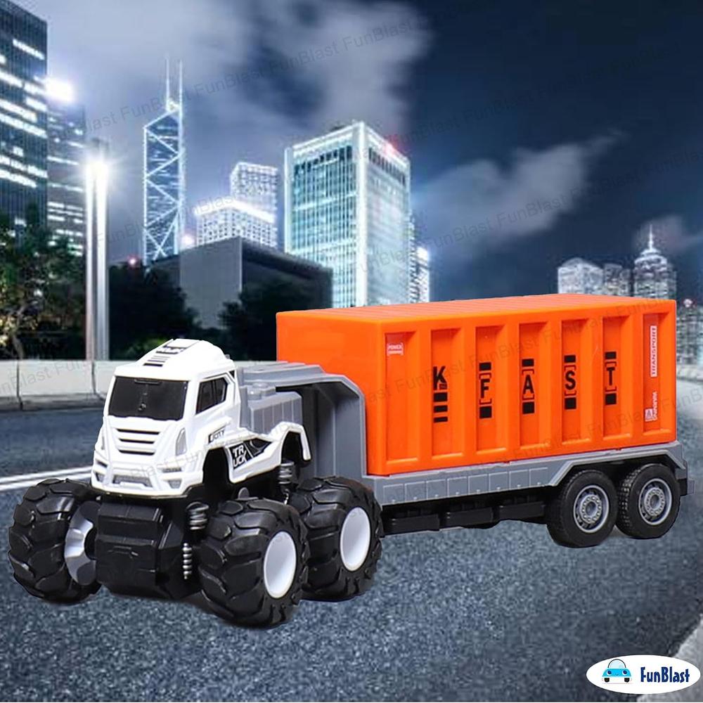FunBlast Container Truck Toy | 1:43 Scale – Die-Cast Metal | Push & Go Friction Power Truck for Kids