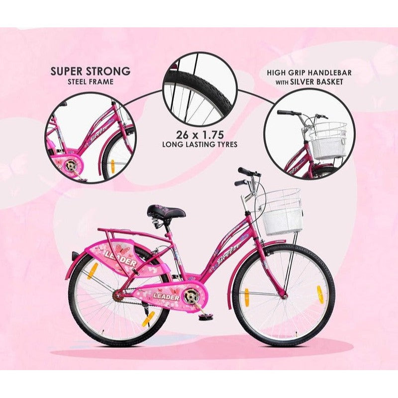 Buy LadyBird Breeze 26T with Basket and Integrated Carrier Cycle Pink on Snooplay India