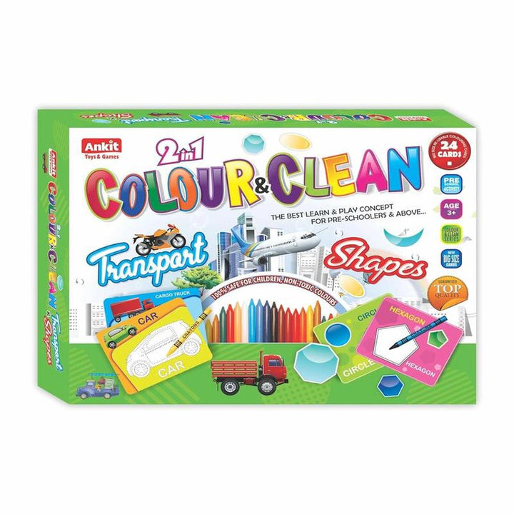 2 in 1 Colour & Clean Game with 24 Reusable Cards (2-6 Years)