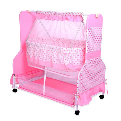 Cocoon Baby Cradle Deluxe | Palna | Jhula - Sturdy Metal Frame, Mosquito Protection Net and Lockable Wheels