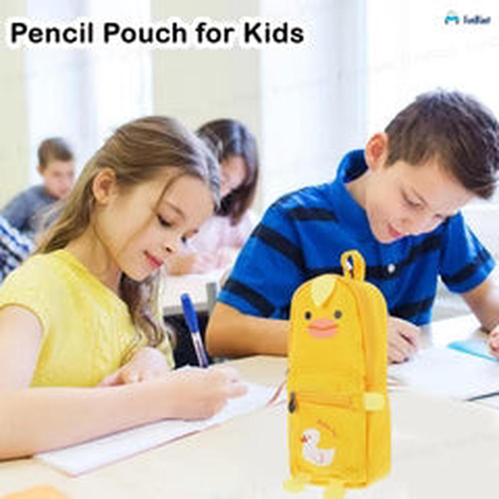 FunBlast Duck Pencil Pouch | Large Capacity Hangable Canvas Pencil Case for School & College- Yellow