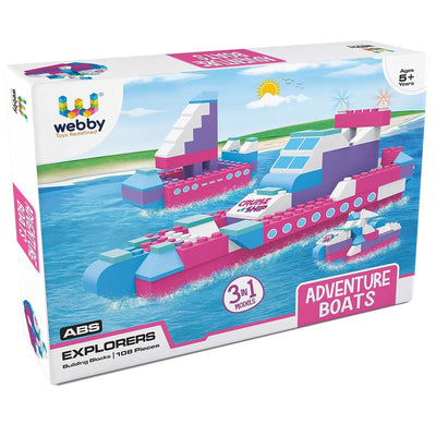 3 IN 1 Adventure Boats ABS Building Blocks Kit, Colourful Bricks and Blocks Play Set - (108 Pcs)