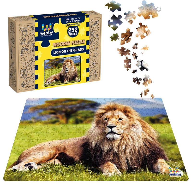 Lion on the Grass Wooden Jigsaw Puzzle, 252 Pieces